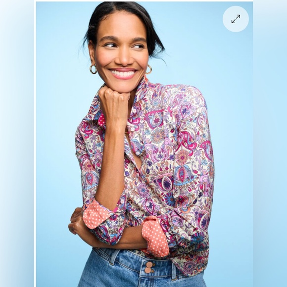 Talbots Tops - Talbots L COTTON BUTTON FRONT SHIRT  MAGICAL FLORAL PURPLE PAISLEY PREPPY CAREER